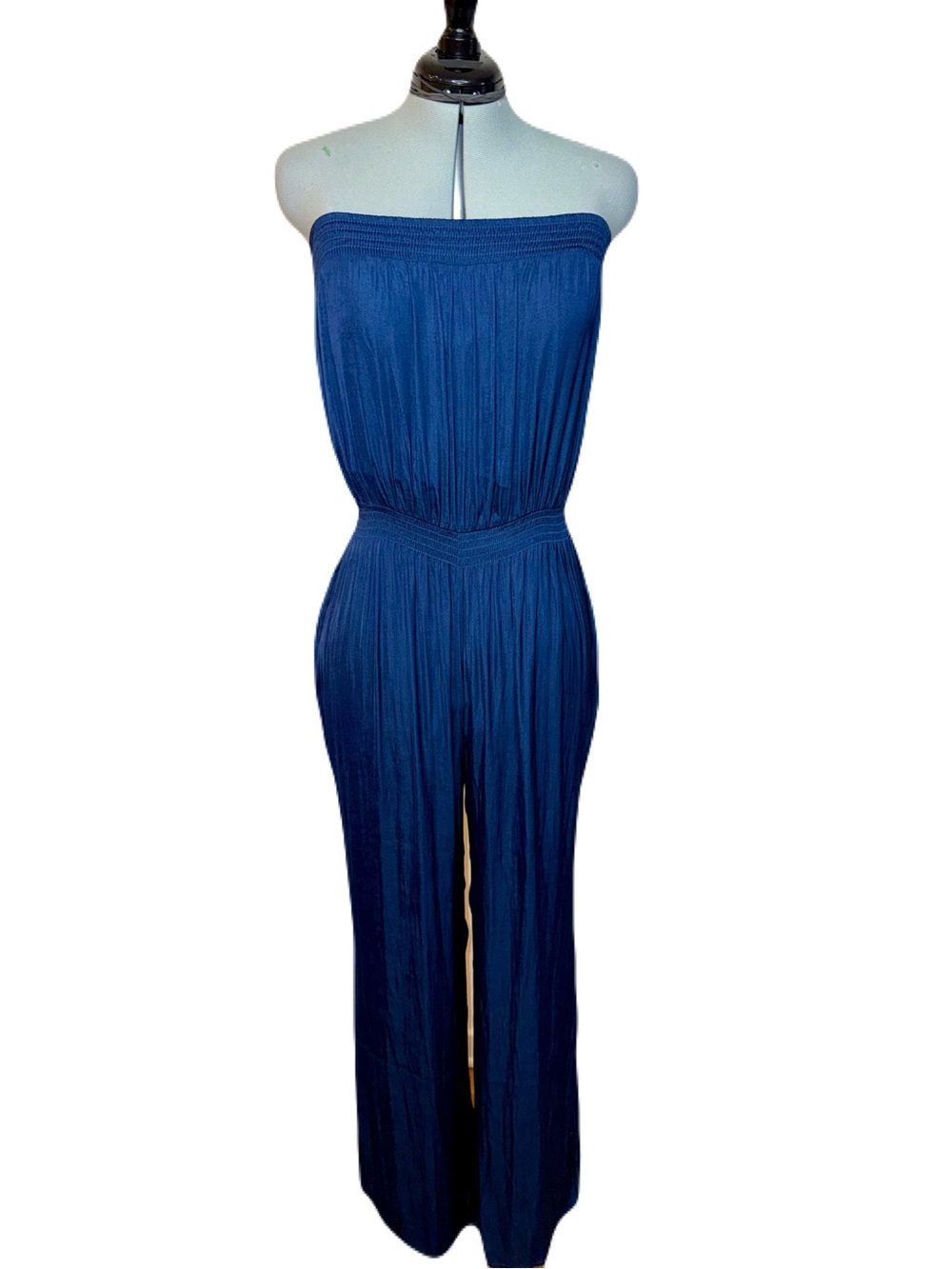 NWT Socialite Strapless Smocked Wide Leg Jumpsuit L Navy